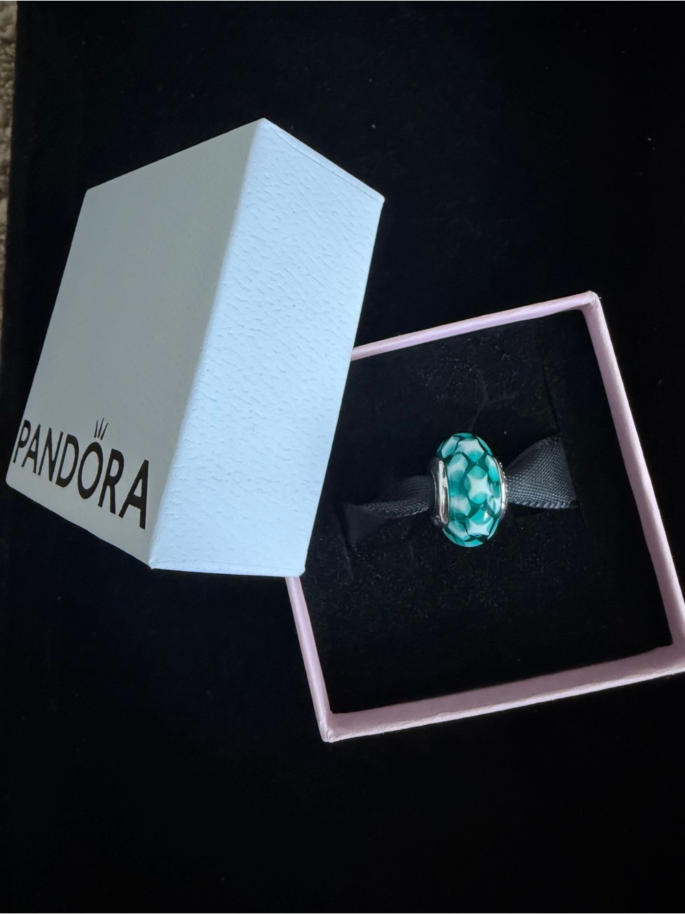 Teal Lattice Murano Glass Charm